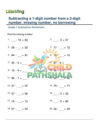 Subtracting 1 Digit From 2 Digit Missing Number B