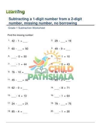 Subtracting 1 Digit From 2 Digit Missing Number C