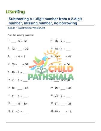 Subtracting 1 Digit From 2 Digit Missing Number E