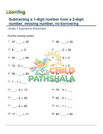 Preview of Subtracting 1 Digit From 2 Digit Missing Number F