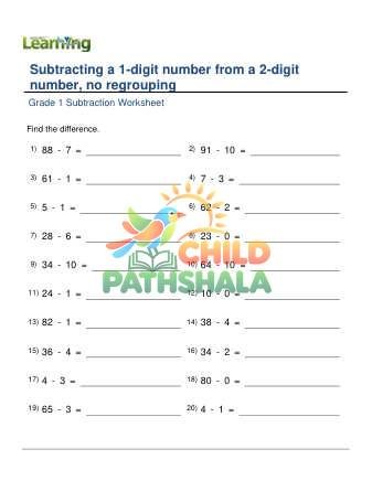 Subtracting 1 Digit From 2 Digit No Regrouping F