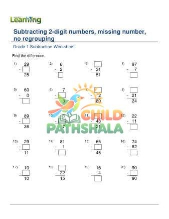 Subtracting 2 Digit Numbers Missing Numbers No Regrouping E Worksheet for Grade 1
