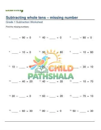 Preview of Subtracting Whole Tens Missing Number