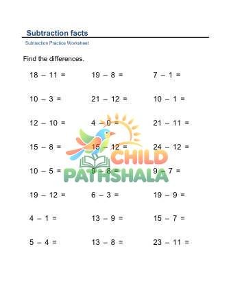 Subtraction Facts Horizontal A