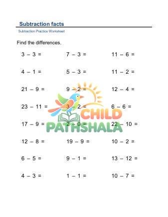 Subtraction Facts Horizontal B