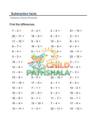 Subtraction Facts Horizontal D
