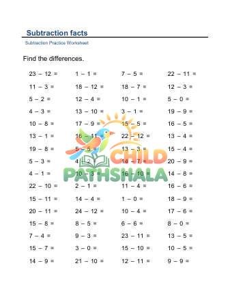 Subtraction Facts Horizontal E