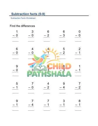 Preview of Subtraction Facts To Nine