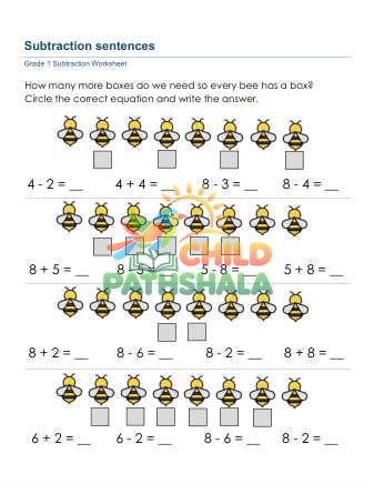 Subtraction Sentences E Worksheet for Grade 1