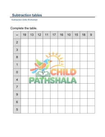 Subtraction Table Practice F