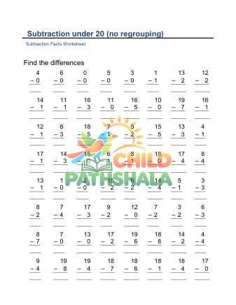 Preview of Subtraction Under 20 No Regrouping E