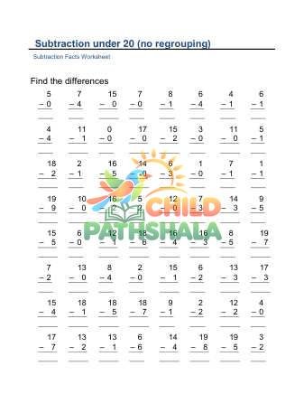 Preview of Subtraction Under 20 No Regrouping F
