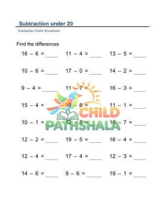 Subtraction Under 20 With Regrouping Horizontal C