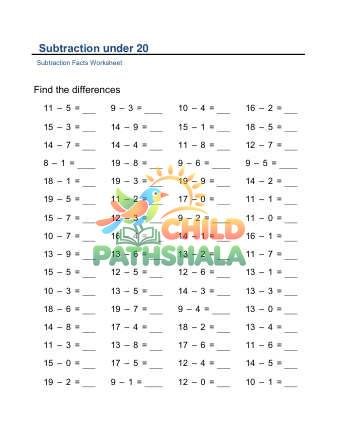 Subtraction Under 20 With Regrouping Horizontal F
