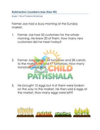 Subtraction Word Problems 50 C