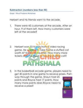 Subtraction Word Problems 50 D