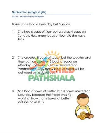 Preview of Subtraction Word Problems Single Digits