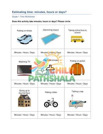 Time Minutes Hours Days A Worksheet for Grade 1