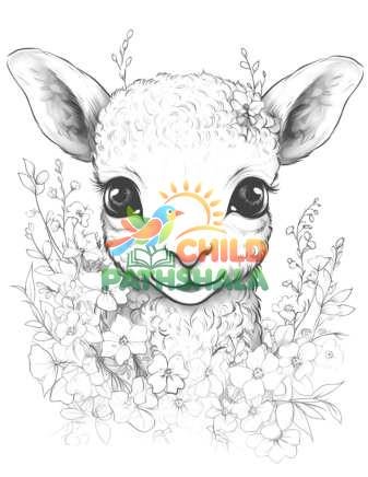 Preview of Baby Lamb With Flowers Baby Flower Lambs Dark