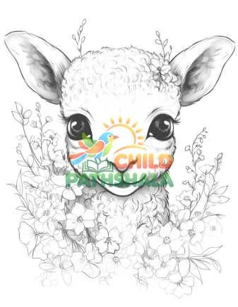 Preview of Baby Lamb With Flowers Baby Flower Lambs Dark