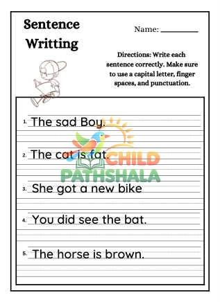 Sentence Part 2 Worksheet for Grade 1