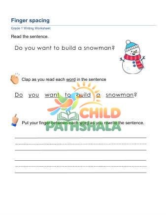 Finger Spacing A Worksheet for Grade 1