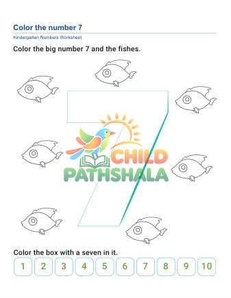 Color 7s Worksheet for Grade 1