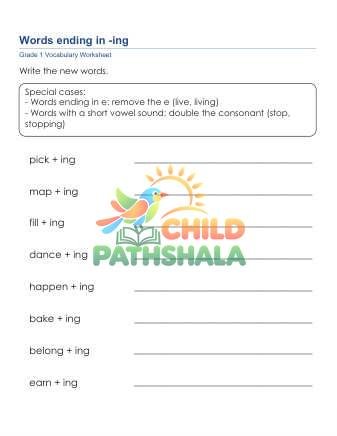 Ing Ending Words 3 Worksheet for Grade 1