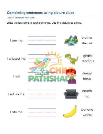 Sentences Picture Clues B Worksheet for Grade 1