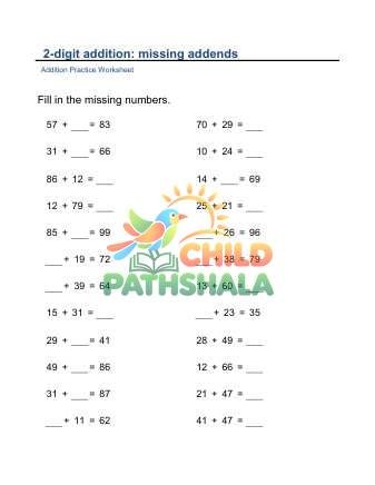 Missing Addends 2x2digit C Worksheet for Grade 1