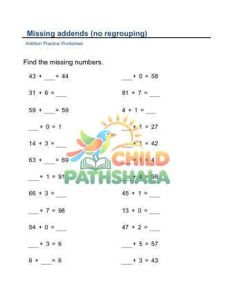 Preview of Missing Addends No Regrouping