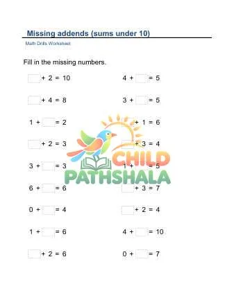 Preview of Missing Addends Sums To 10