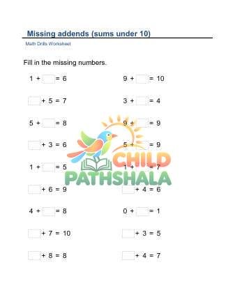 Missing Addends Sums To 10 C