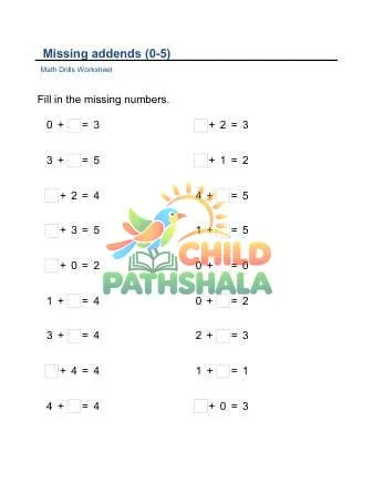 Preview of Missing Addends Sums To 5