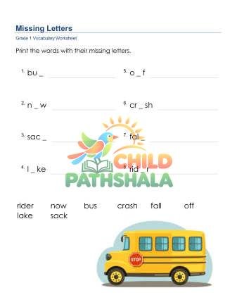 Missing Letters 2 Worksheet for Grade 1
