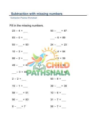 Missing Minuends Subtrahends 2x1digit E