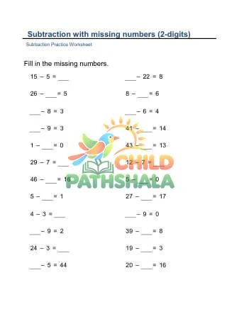 Preview of Missing Minuends Subtrahends 2x2digit