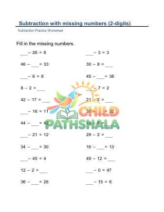 Missing Minuends Subtrahends 2x2digit B