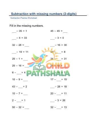 Missing Minuends Subtrahends 2x2digit C