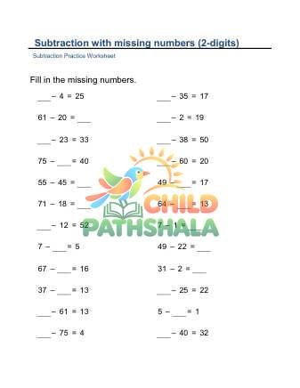 Missing Minuends Subtrahends 2x2digit E