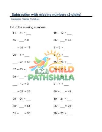 Missing Minuends Subtrahends 2x2digit F Worksheet for Grade 1