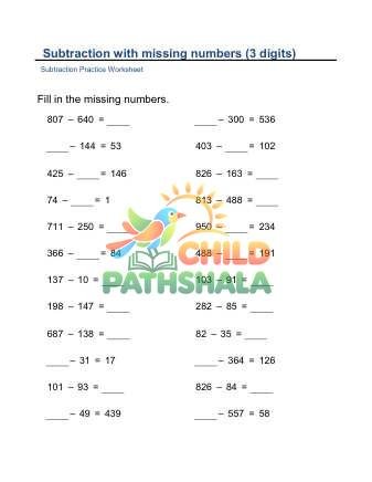 Missing Minuends Subtrahends 3x3digit B