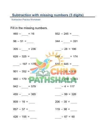 Missing Minuends Subtrahends 3x3digit C