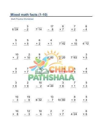 Preview of Mixed Math Facts To Ten