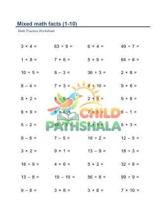 Preview of Mixed Math Facts To Ten Horizontal