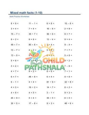 Preview of Mixed Math Facts To Ten Horizontal E