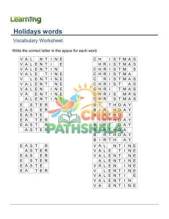 Preview of Practice Words Holidays