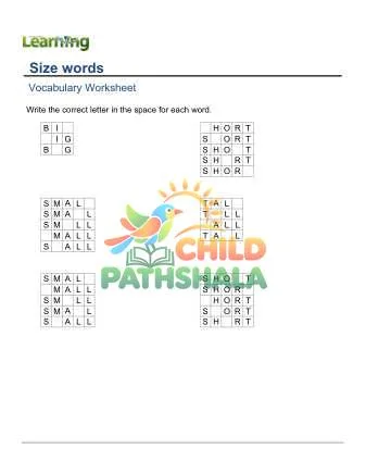 Preview of Practice Words Sizes