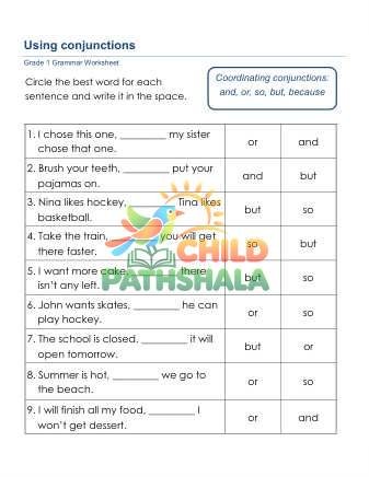 Using Conjunctions C Worksheet for Grade 1