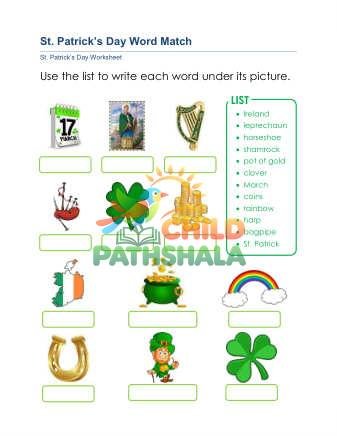 Preview of St Patricks Day Word Match